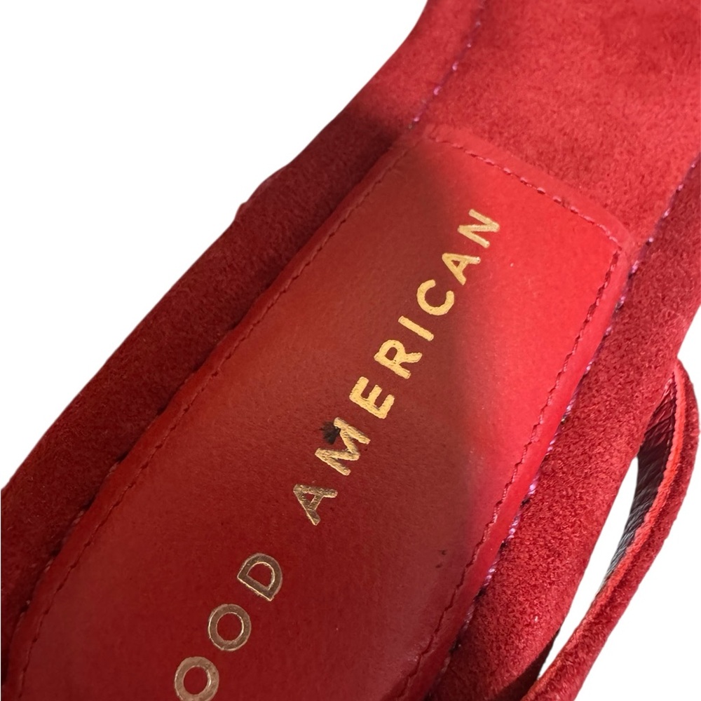Good American Red Suede Standout Square Toe Slingback Heels - Picture 6 of 7